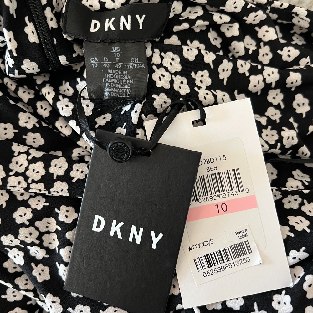 DKNY Ditzy Floral Sleeveless Maxi Dress Women's Size 10 Black & White Zipper Tie - Picture 4 of 11